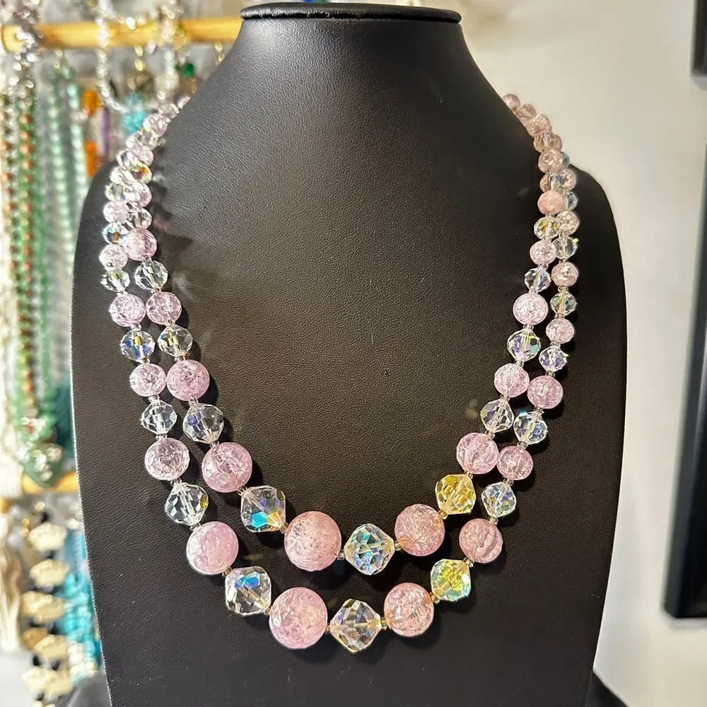 Vintage LAGUNA graduated acrylic and crystal beaded necklace and bracelet‎ set!